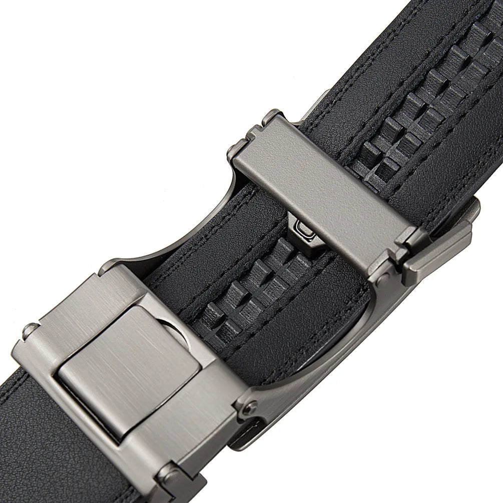 High Quality Genuine Leather Casual Belt Men, Adjustable Automatic Buckle Belts, Black/Brown Cuttable Ratchet Belt for men