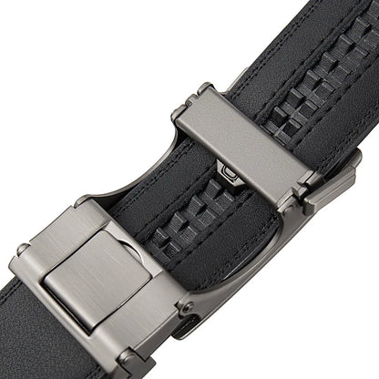 Men's Genuine Leather Belt Adjustable Automatic Buckle Belt Black/Brown Ratchet Belt High-Quality Business Casual Belt for Men