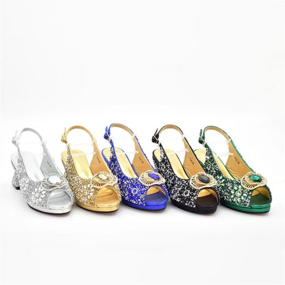 Popularity Peep Toe Heels for Women 2025 Elegant Party Full Diamond Pumps Italian Shoes and Bags Matching Set Bridal Shoes