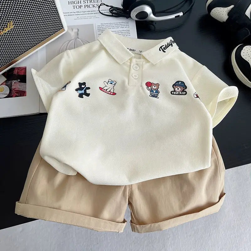 New Children Summer Fashion Baby Boy Clothes Suits Infant Cute Cartoon Bear Polo T Shirt Shorts 2pcs/Set Toddler Casual Costume