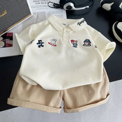 New Children Summer Fashion Baby Boy Clothes Suits Infant Cute Cartoon Bear Polo T Shirt Shorts 2pcs/Set Toddler Casual Costume
