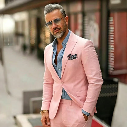 White Linen Prom Men Suits 2 Pieces Summer Suits for Men Slim Fit Groom Wedding Tuxedo Blazer Trousers Set mens suits suit men