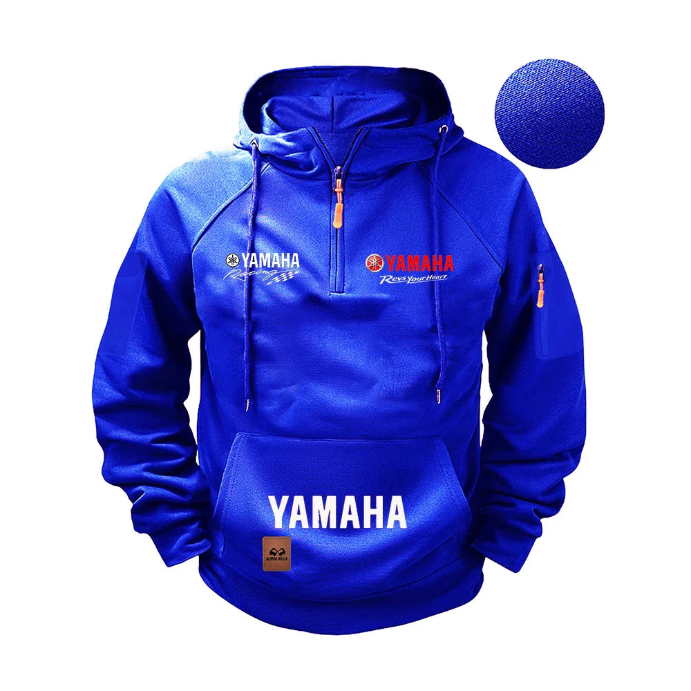 2026 new Yamaha autumn and winter vintage heavy-duty men's fleece hooded sweater long-sleeved motorcycle casual jacket