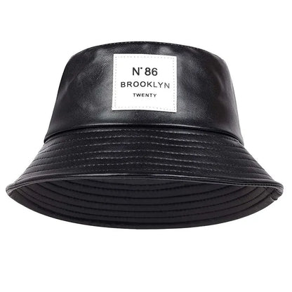 Unisex N86 Label Personality Pu Leather Bucket Hats Fishermen Caps Outdoor Casual Cap Sunscreen Hat