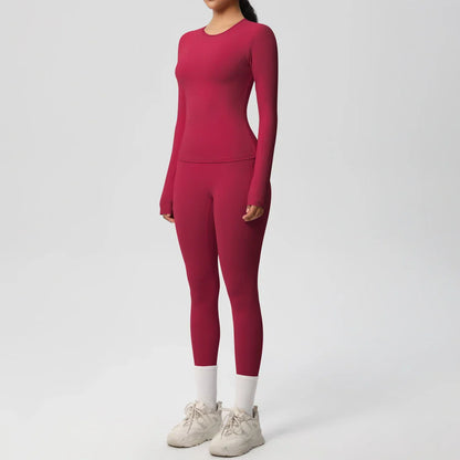 2 PCS Sportswear Yoga Set Gym Clothes Yoga Suits For Women Fitness Set Tracksuits Sports Long Sleeve Crop Top Gym Leggings