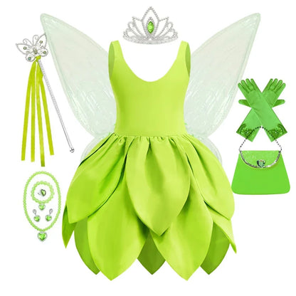 Tinkerbell Dress Girls Halloween Costumes Kids Girl Green Fairy Princess Fancy Tinker Bell Dress Birthday Party