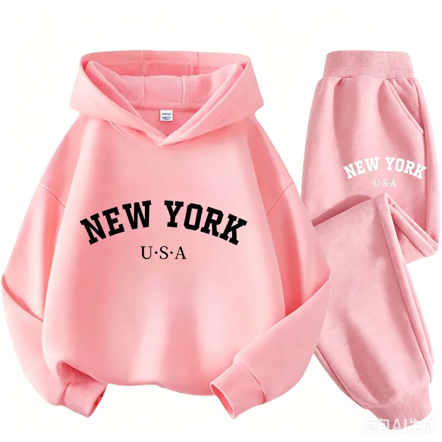 Children Hoodie Set Autumn Winter New York USA Letter Graphic Sweatshirt Pant Suit Baby Boy Girl Kid Sport Two Pieces Tracksuit