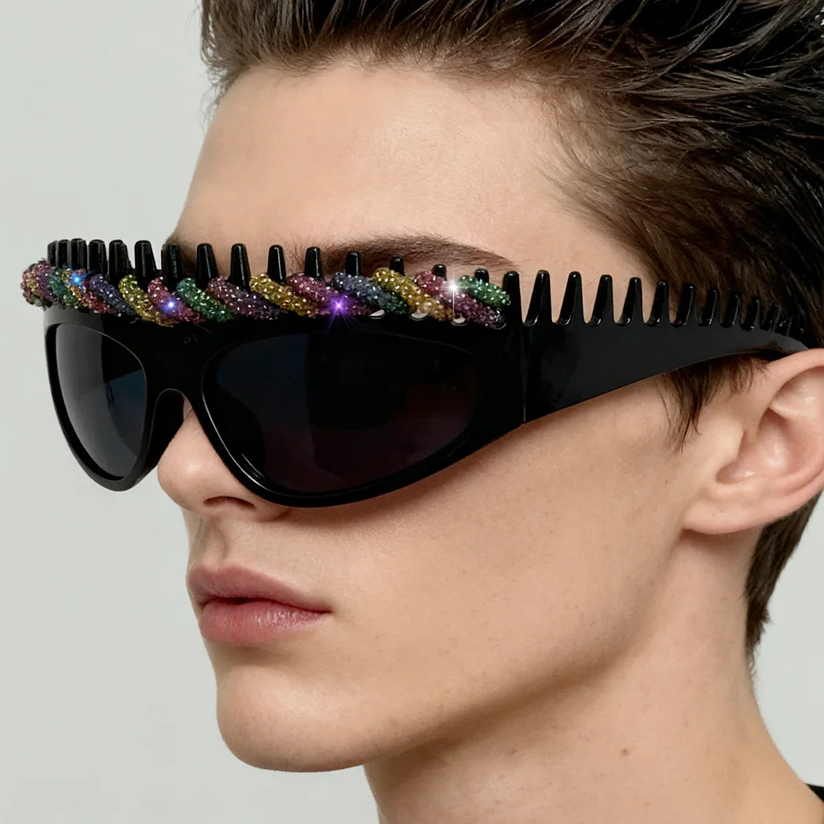 y2k Spiked Headband Large Frame Sunglasses for Women and Men Punk Sweet Cool Style Exaggerated Rhinestone Shade for Funny Party