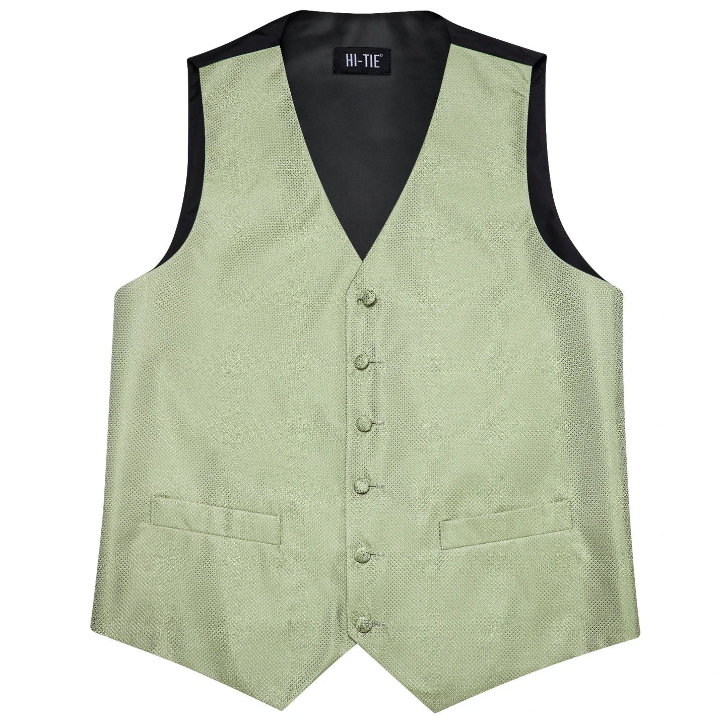 Silk Mens Suit Vests 4PC Woven Sage Green Solid Waistcoat Tie Pocket Square Cufflinks Business Wedding Dress Waist Jacket