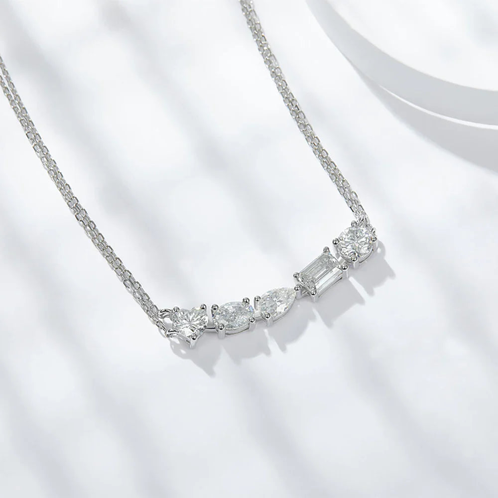 2.5ct Moissanite Necklace for Women, 925 Sterling Silver, 5 Shapes Diamond-like Pendant, Platinum Plated Wedding Gift Jewelry