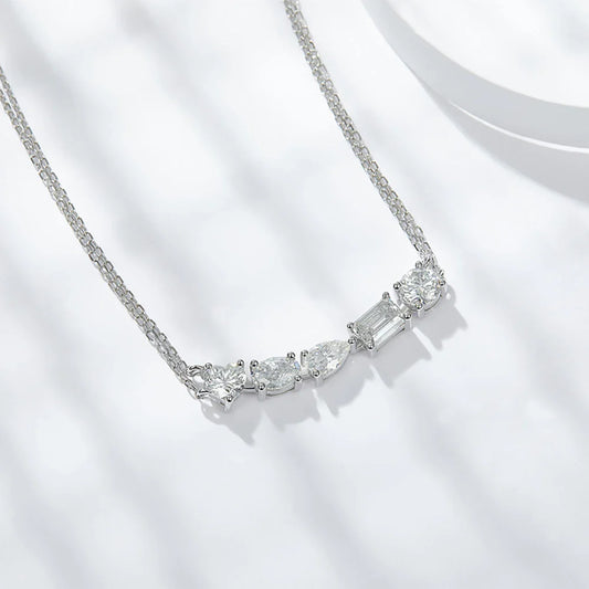 2.5ct Moissanite Necklace for Women, 925 Sterling Silver, 5 Shapes Diamond-like Pendant, Platinum Plated Wedding Gift Jewelry