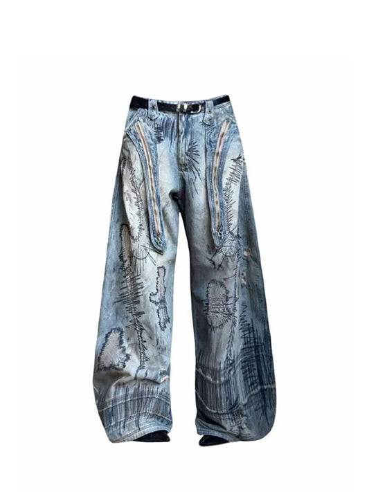 Women Goblin Core Baggy Jean Harajuku Grunge Japanese Y2K Streetwear Print Denim Pants 2000s Y2k Streetwear Tomboy Dark Academia
