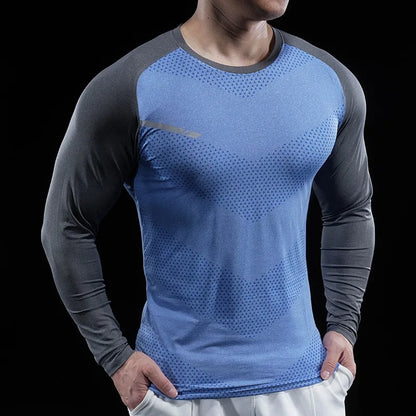 Autumn Winter Men Gym Fitness Display Long Sleeve T-Shirt Crew Neck Elastic Moisture Wicking Tights Running Training Bottom Top