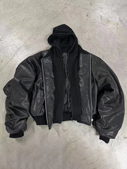 Autumn Winter Oversized Cool Black Thickened Warm Pu Leather Jacket Men Hood Luxury Designer Fake 2 Clothes