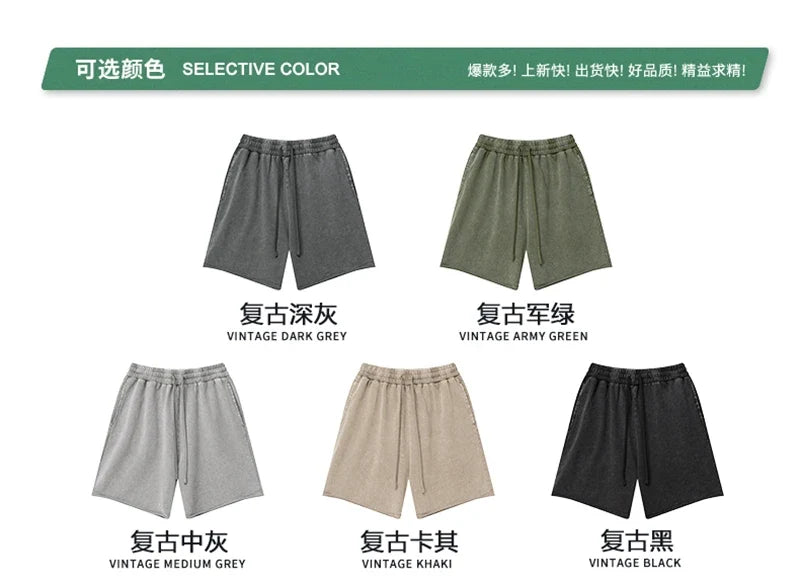 New 2025 Men Summer Loose Edge Washed Cotton Shorts Unisex Retro High Street Distressed 330gsm Shorts Brand Clothes HY1056