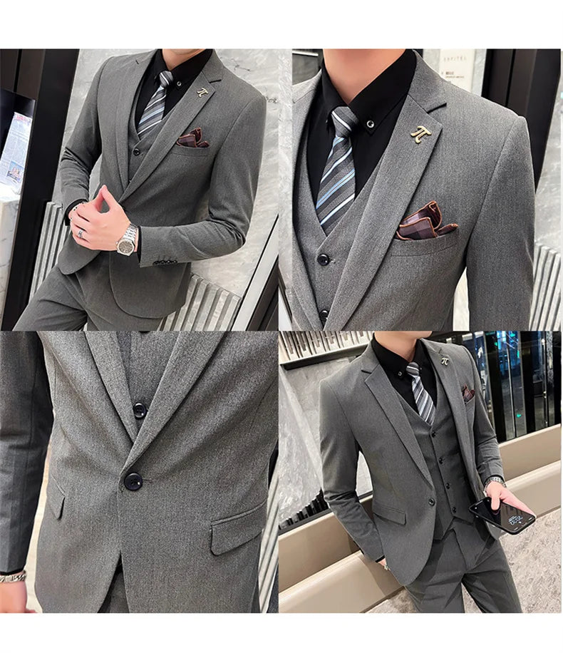 S-5XL Jacket Vest Pants Boutique Solid Color Casual Business Office Slim Mens Suit Groom Wedding Gown Blazer Waist Coat Trousers