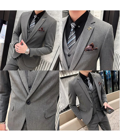S-5XL Jacket Vest Pants Boutique Solid Color Casual Business Office Slim Mens Suit Groom Wedding Gown Blazer Waist Coat Trousers