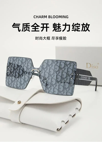 New Fashion Rimless Sunglasses Women Large Frame One Piece Sun Glasses Ladies Luxury Letter Coated Eyewears Gafas De Sol UV400