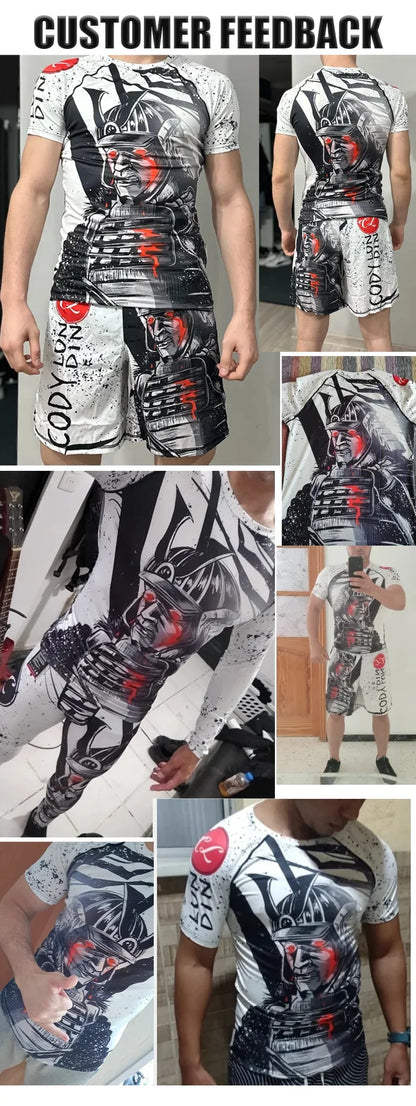 Cody Lundin Wrestling Compression T Shirt Men Full Subliamtion Brazilian Jiu-Jitsu MMA Shor Sleeve Rashguard With Anti Rubber