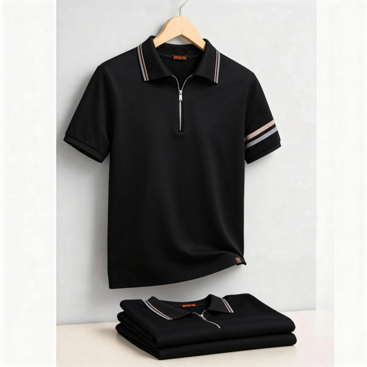 Men's Lightweight Breathable Polo Shirt Half Zipper Collar Solid Color Casual Summer Fashion Top