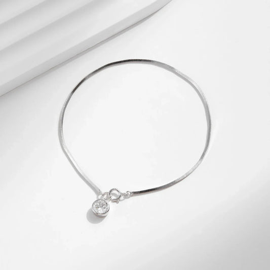 Bracelet chaîne serpent en argent sterling 925, breloque CZ ronde scintillante en or blanc, bracelet chaîne délicate pour femme, bijoux