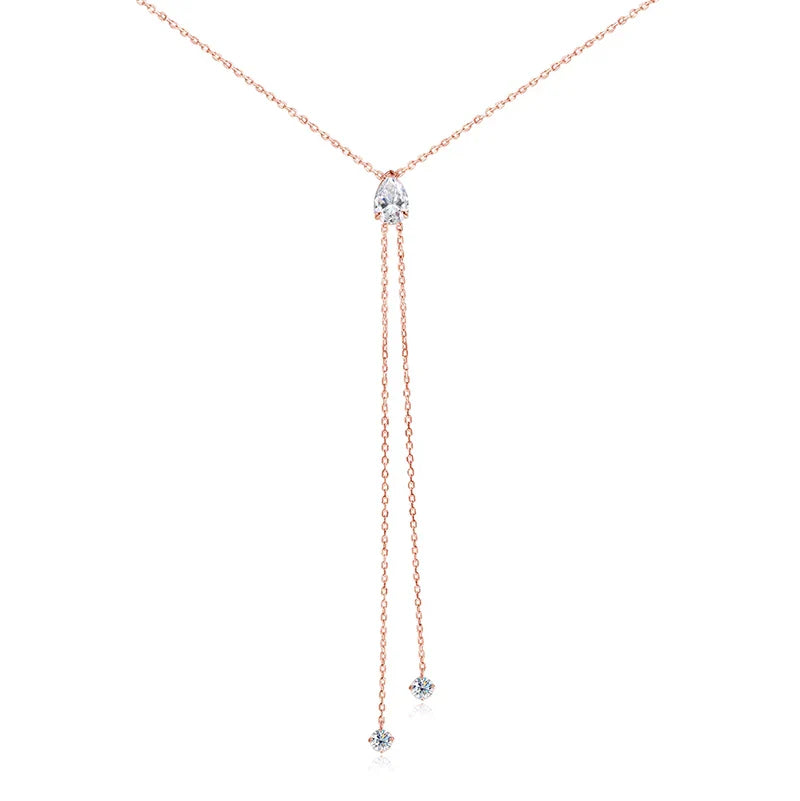 1-2CT Pear Cut Moissanite Long Necklace for Women Luxury Jewelry Female Neck Chain Solid Silver 925 Pendant Lab Diamond