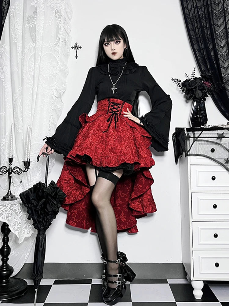 Fairycore Grunge Lolita Skirt Women Dark Gothic Christmas High Waist Bandage Corset Skirt Aesthetic Streetwear Partywear