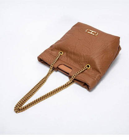 Body Design Solid Color Large Capacity Fashionable New Product Women's Shoulder Bag Chain Shoulder Strap Unique Folded Bag