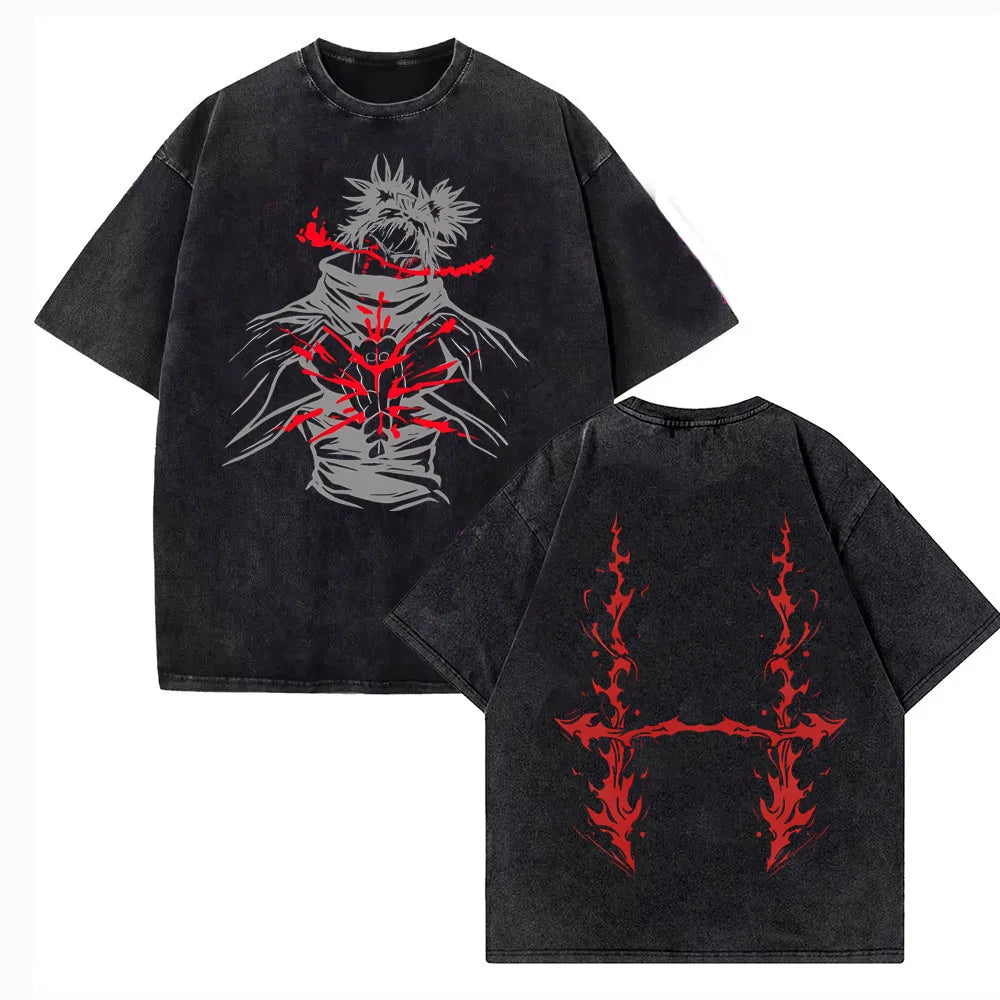 Anime Jujutsu Kaisen Choso Print T Shirt Men Women Y2k T-shirts Vintage Washed Cotton Tee Harajuku Male Short Sleeve Tshirt