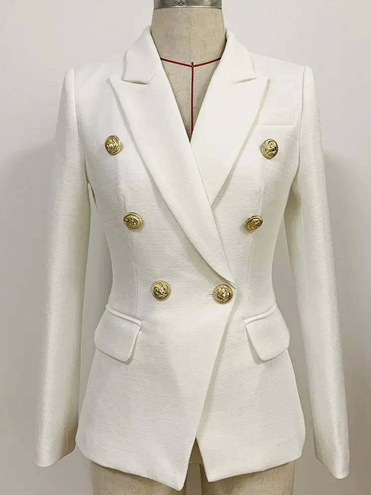HIGH STREET 2026 Classic Baroque Designer Jacket Women's Metal Lion Buttons Double Breasted Textured Blazer Mint Green