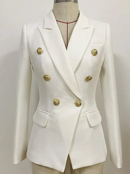 HIGH STREET 2026 Classic Baroque Designer Jacket Women's Metal Lion Buttons Double Breasted Textured Blazer Mint Green