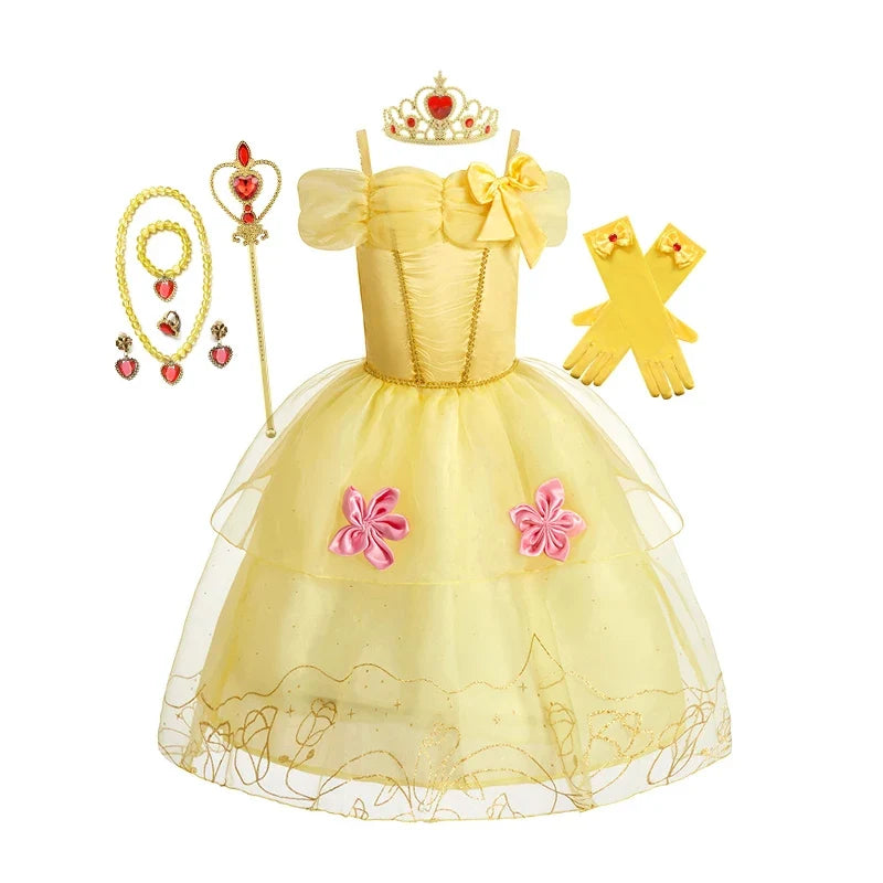 Girls Princess Dress Kids Cinderella Snow White Aurora Sofia Rapunzel Cinderella Halloween Costume Children Birthday Party Dress