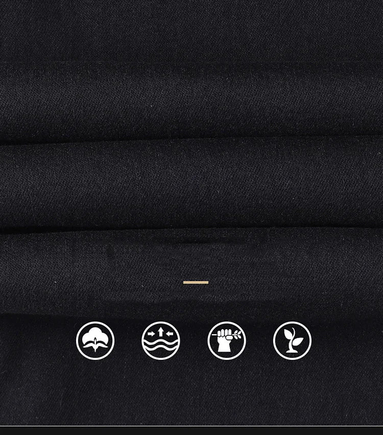 2025 New Winter Pure Black Fleece Thick Warm Jeans Men's loose Straight Elastic Denim Pants classics Casual Plush Trousers