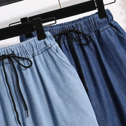 2026 High Waist Loose Fit Wide Leg Jeans Women Plus Size Casual Straight Workwear Trousers Summer Autumn Denim Capri Pants