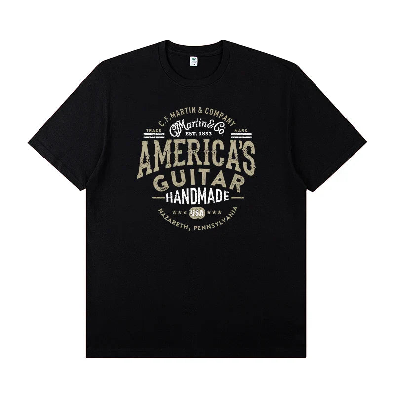 Martin Martin Guitarist Costume Rock Band T-shirt Men's Short Sleeve Instrument Print Cotton T-shirt Summer Clothing Tops Tee
