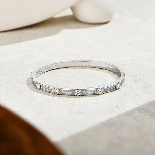 Bracelet jonc fin de luxe en moissanite avec diamants pour femmes et hommes, bijou classique en argent 925 pour fiançailles, mariage et usage quotidien