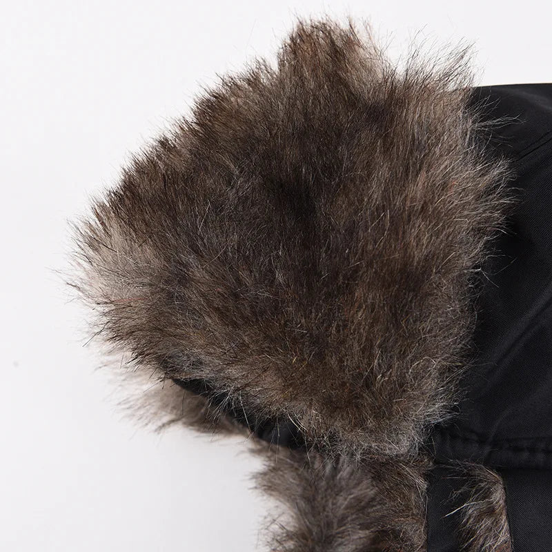 Men's Warm Soldier Hat Winter Pilot Patrolman Earmuffs Polyester Fiber Warm Russian Ski Hat Windproof Cold Pilot Hats