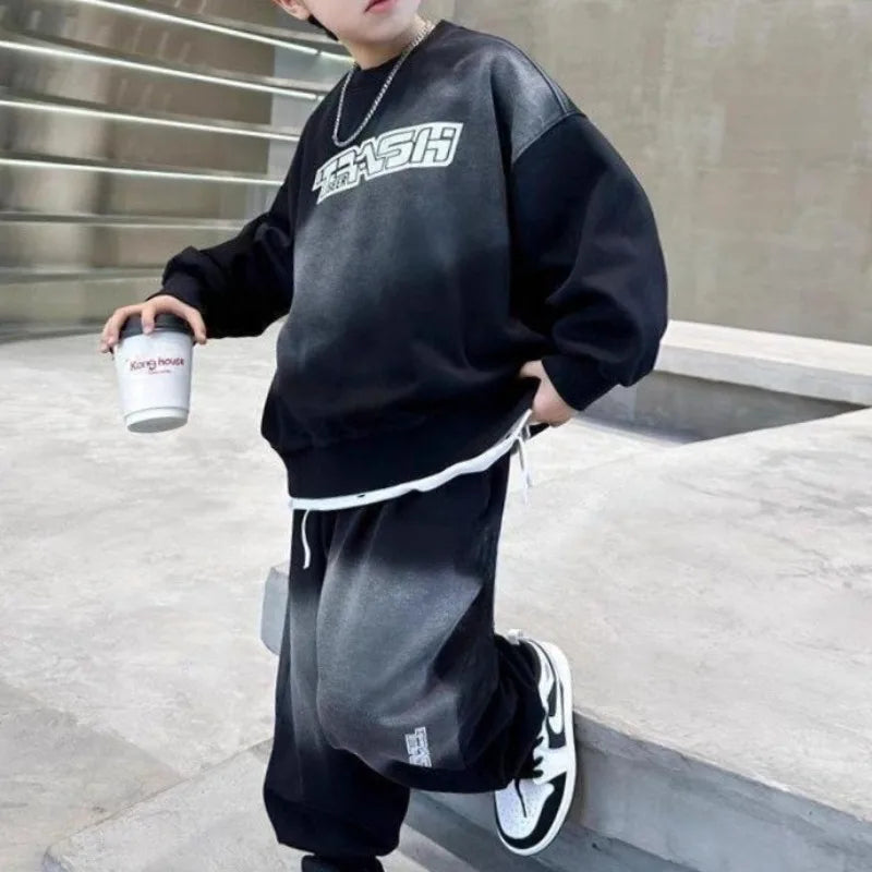 Printed Sweatshirt Set Kids Autumn Winter Clothes Boys Suit Boy Men's Children's Sets Clothing Outdoor Outfit Top Bottom Child