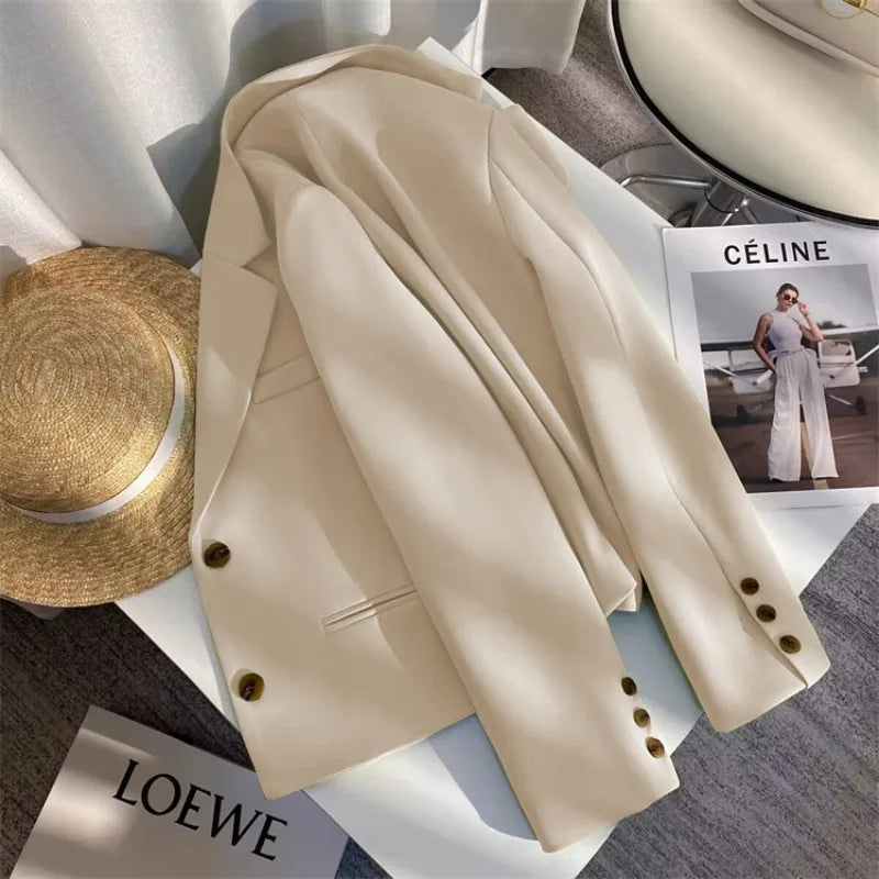 Black Cropped Blazers Woman Trend 2025 New All-match Notched Collar Crop Jacket Women Korean Chic Single Button Suit Coat Tops