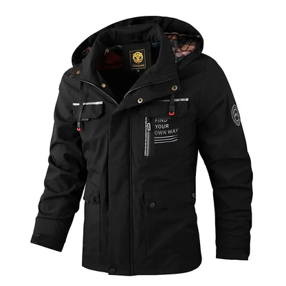 Spring And Autumn New Men's Windbreaker Outdoor Soft Shell Windproof Waterproof Jacket Long-Sleeved Hooded Solid Color Jacket
