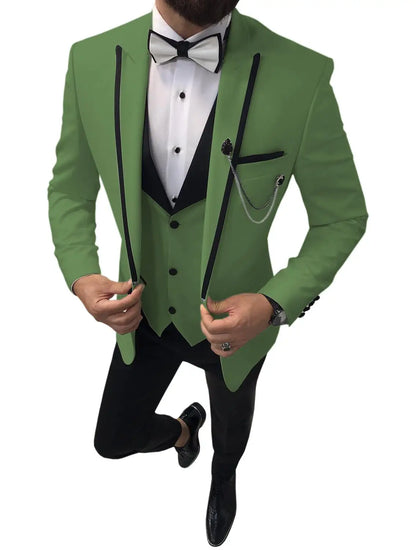 Men Suits Slim Fit One Button Casual Business Groomsmen Brown Peak Lapel Tuxedos For Formal Wedding (Blazer+Pants+Vest)