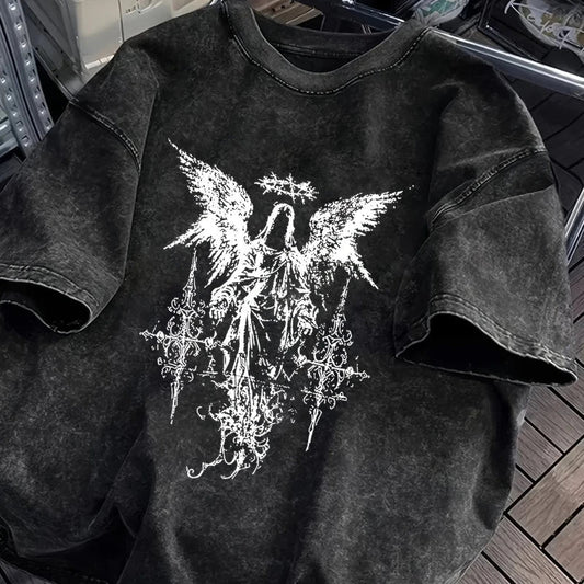 Men's Gothic Style Dark Style Retro Short Sleeved Street Washed Cotton Loose Fitting Unisex T-shirt Fashion Trend Y2K