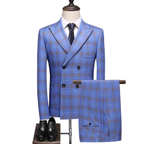 27 Colors ( Blazer + Vest + Pants ) Boutique Fashion Plaid Formal Office Business Mens Suit Three Pieces Groom's Wedding Dress