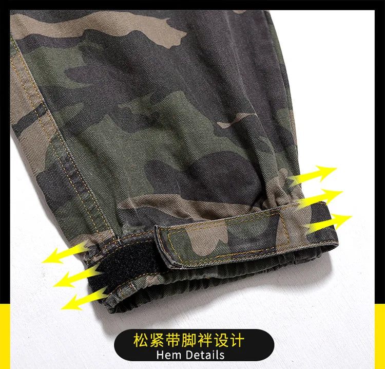 Big Size Men's Cargo Pant Elastic Waist Cotton Jogger Trouser Male Camouflage Loose Spring Pocket Extra Large Plus Baggy Hip Hop
