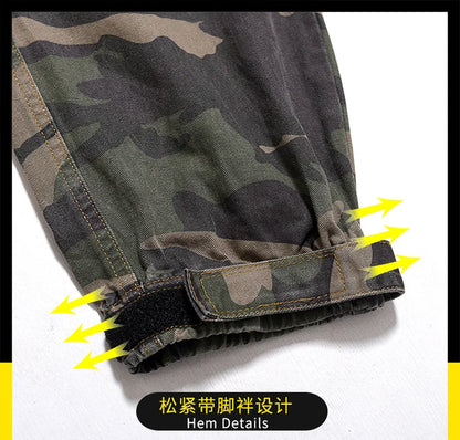 Big Size Men's Cargo Pant Elastic Waist Cotton Jogger Trouser Male Camouflage Loose Spring Pocket Extra Large Plus Baggy Hip Hop