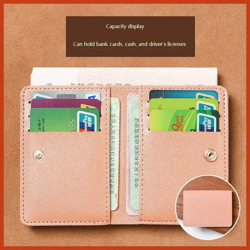 2025 Soft Leather Mini Wallet – Slim Foldable Card Case with Snap Closure for Women & Men