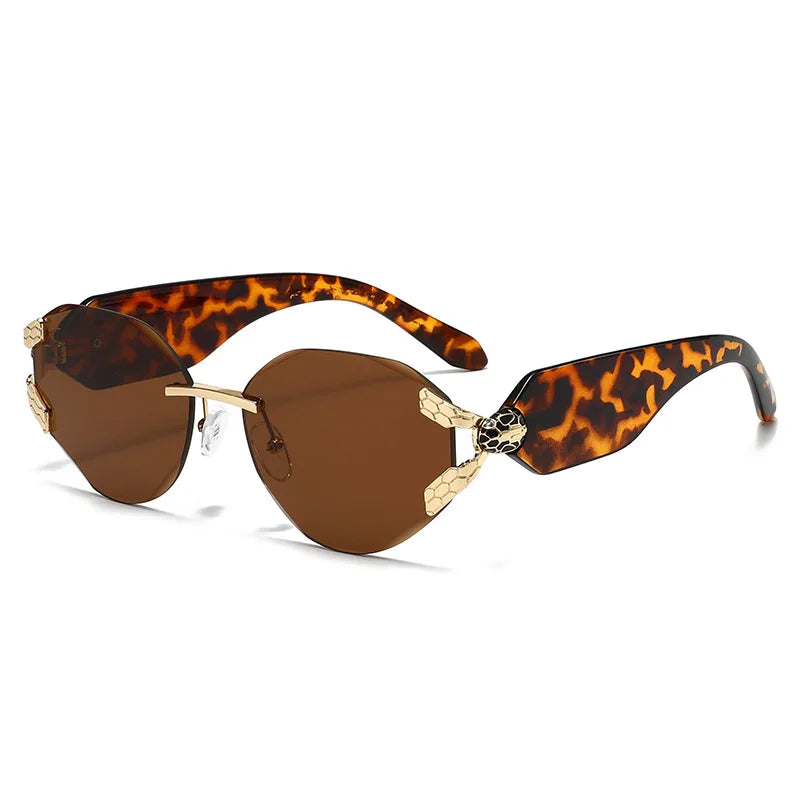 2026 Snake Head Decor Rimless Sunglasses Women's UV400 Protection Shades Wide Temple Gradient Sun Glasses for Street & Driving