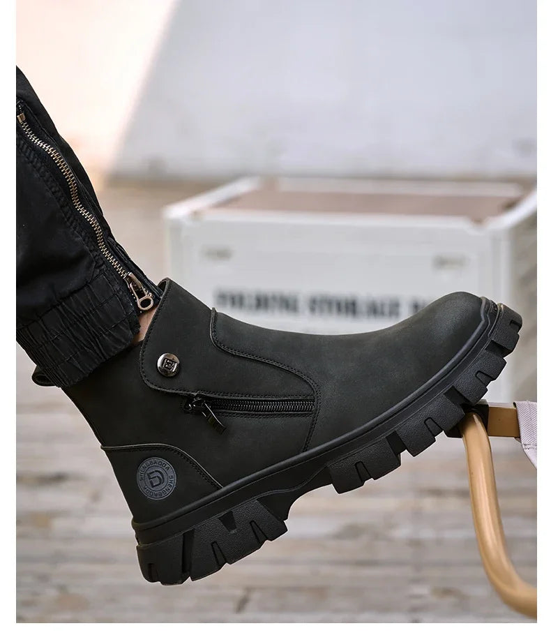 Steel Toe Work Boots side zipper anti-slip work shoes  Anti-Smash Anti Puncture industrial construction waterproof safety shoes