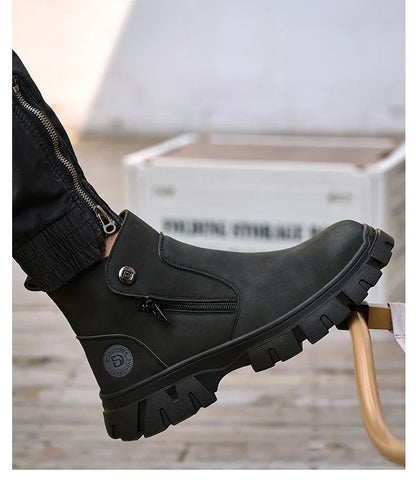 Steel Toe Work Boots side zipper anti-slip work shoes  Anti-Smash Anti Puncture industrial construction waterproof safety shoes