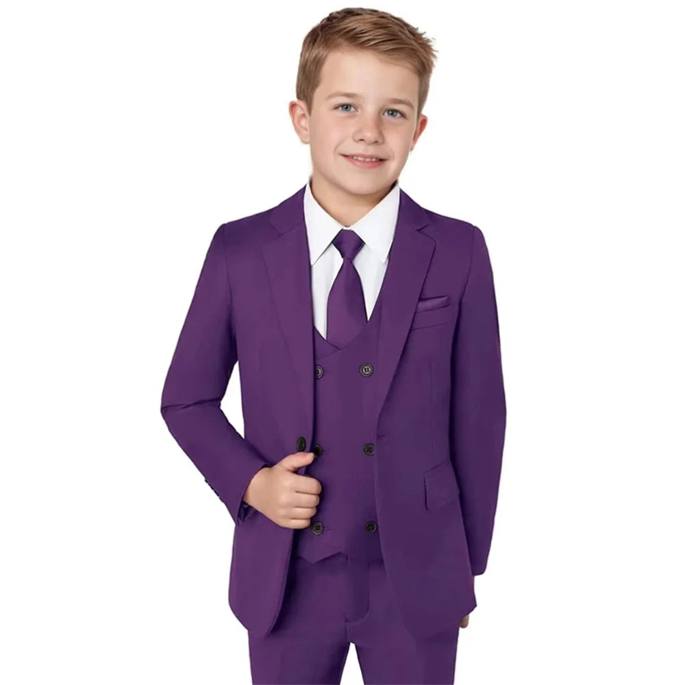 Boys Notched Lapel Suits 3 Pieces Wedding Ring Bearer Outfit,Classic Elegant Kids Suit Set Performance Outfit Plus Size